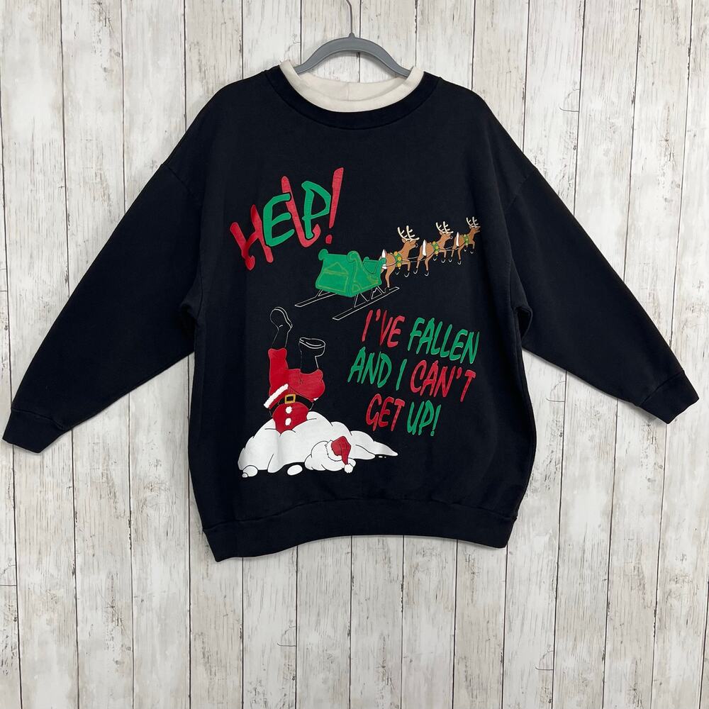 Nutcracker Novelty Humor Holiday Sweatshirt Santa Fallen Christmas Pullover 1X